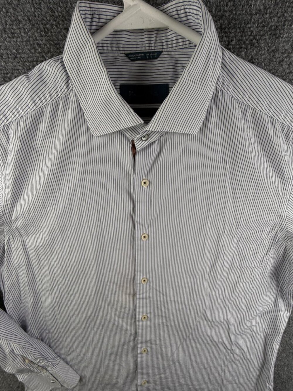 Massimo Dutti Casual Fit Striped Blue Men Button Up Shirt Long Sleeve Large ***